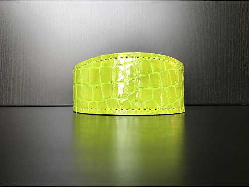 Lined Fluorescent Yellow Reptile Pattern - Whippet Leather Collar - Size M